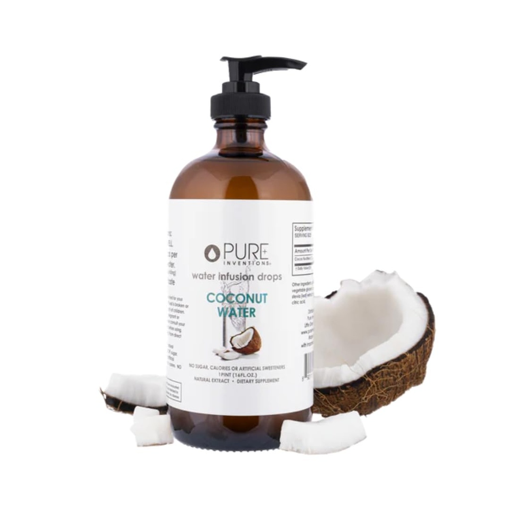 Καθαρές εφευρέσεις Καρύδα Νερό - Σταγόνες έγχυσης νερού - Χωρίς ζάχαρη, θερμίδες, ή τεχνητά γλυκαντικά - 500 μερίδες - Μπουκάλι 16oz