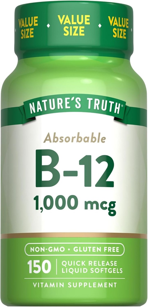 Doğanın Gerçek Vitamini B12 | 1000 mcg | 150 Softgels | Non-GMO & Gluten Free Supplement Supplement