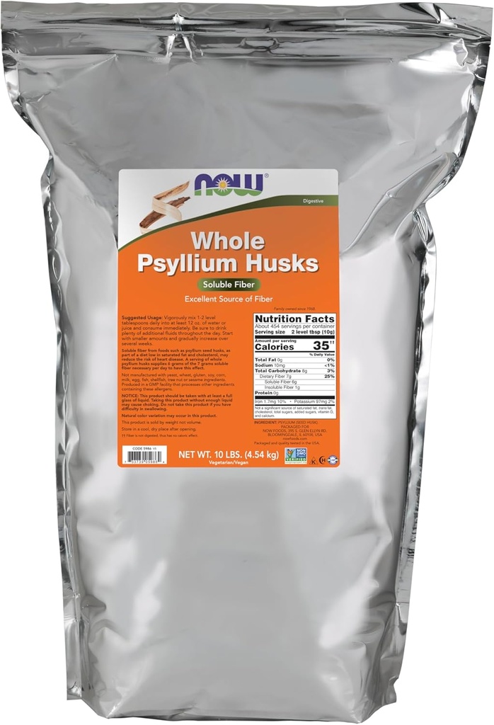 Şimdi Gıdalar Tamamlıyor, Tüm Psyllium Husks, Non-GMO Projesi Doğrulanmış, ► Fiber, 10Pound