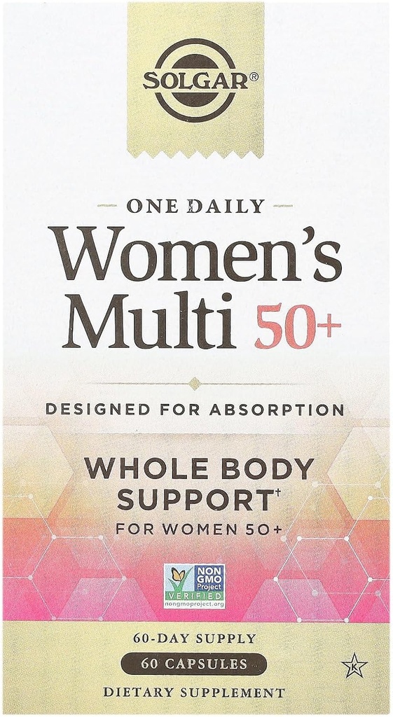 Solgar One Daily Women's Multi 50+ Whole Body Support for Women 50 and Older - Highly Absorbable Heart, Bone & Meme Health, Energy, Stress, Hair Skin & Nails Multivitamin, 60 Vegan Capsule