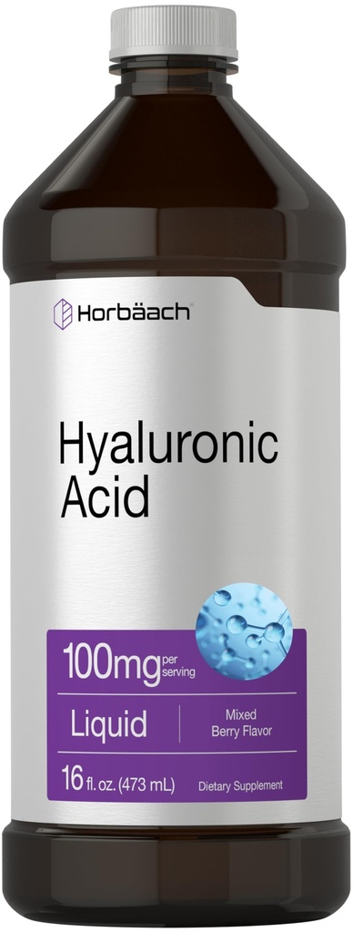 Horbäach Liquid Hyaluronic Acid Supplement | 100 mg | 16 oz | Karma Berry Flavor | Non-GMO ve Gluten Ücretsiz Formula