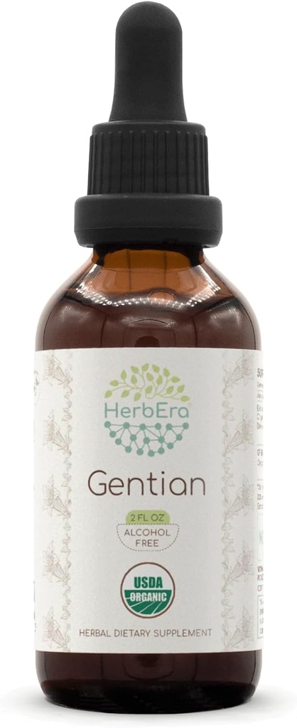 Gentian B60 Alkol-Free Herbal Extract Tincture, Tempd Liquid Drops Natural USDA Organic Gentian (Gentiana Lutea) kuru Kök (2 fl oz)
