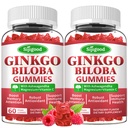 2 Πακέτο Ginkgo Biloba Gummies με Panax Ginseng και μαγνήσιο, Ginkgo Biloba Συμπληρώματα για Εστίαση, Μνήμη και Εγκεφαλική Υγεία για Ενήλικες & Παιδιά, Vegan Raspberry Flavor Gummies, 120 Count