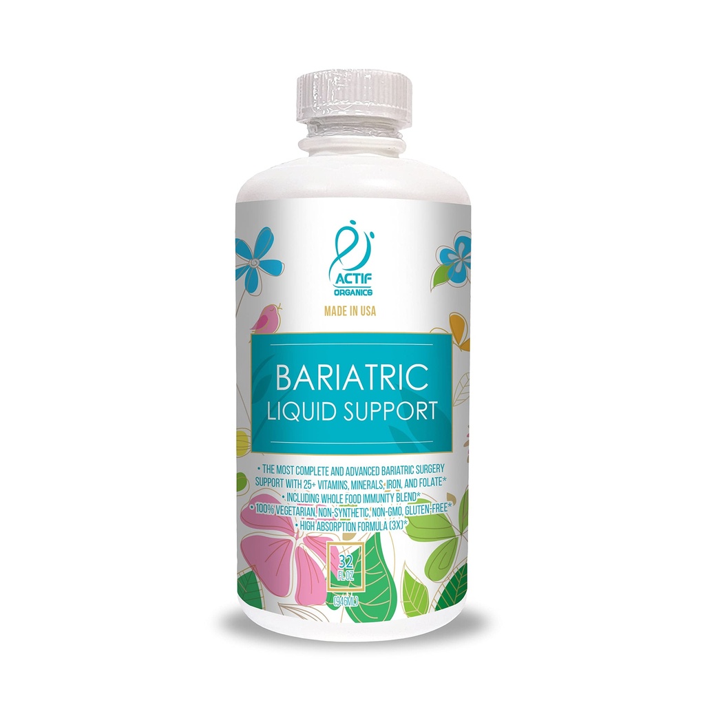 Actif Organik Bariatrik Sıvı Desteği 25+ Organik Vitaminler ve Bariatrik Cerrahi için Mineraller, Gelişmiş Formula, GMO, 32 Oz