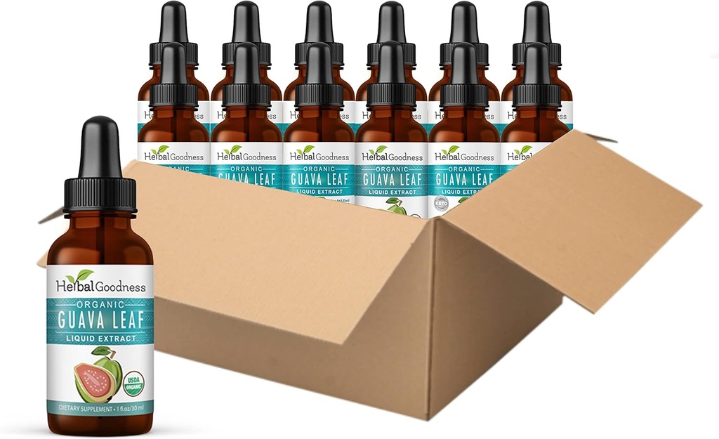 Guava Leaf Extract - Natural Guava Leaf - Saç, Skin & Nails, Digestion & Immunity - Health and Wellness - Non-GMO -1oz Liquid - Herbal Goodness (Brook of 12)