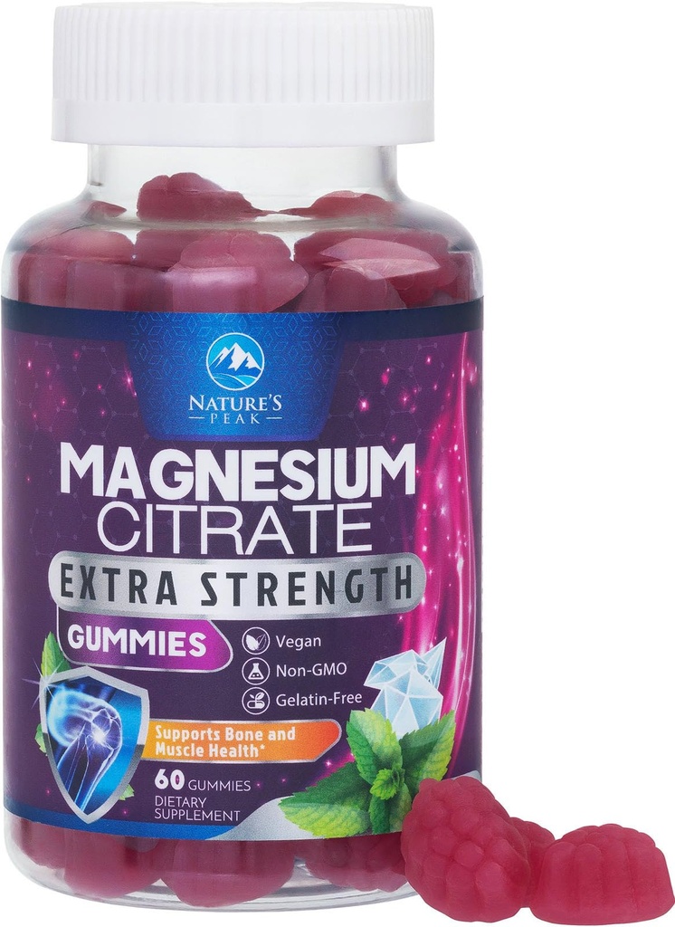Συμπληρώματα Κιτρικού Μαγνησίου Gummies - Υψηλή Απορρόφηση Gummy Μαγνησίου για Ενήλικες & Παιδιά, Magnesio Συμπληρώματα Κιτρικό για Οστά, Μυική Υγεία, Υποστήριξη καρδιάς, Vegan, Χωρίς Γλουτένη, Μη ΓΤΟ - 60 Gummies