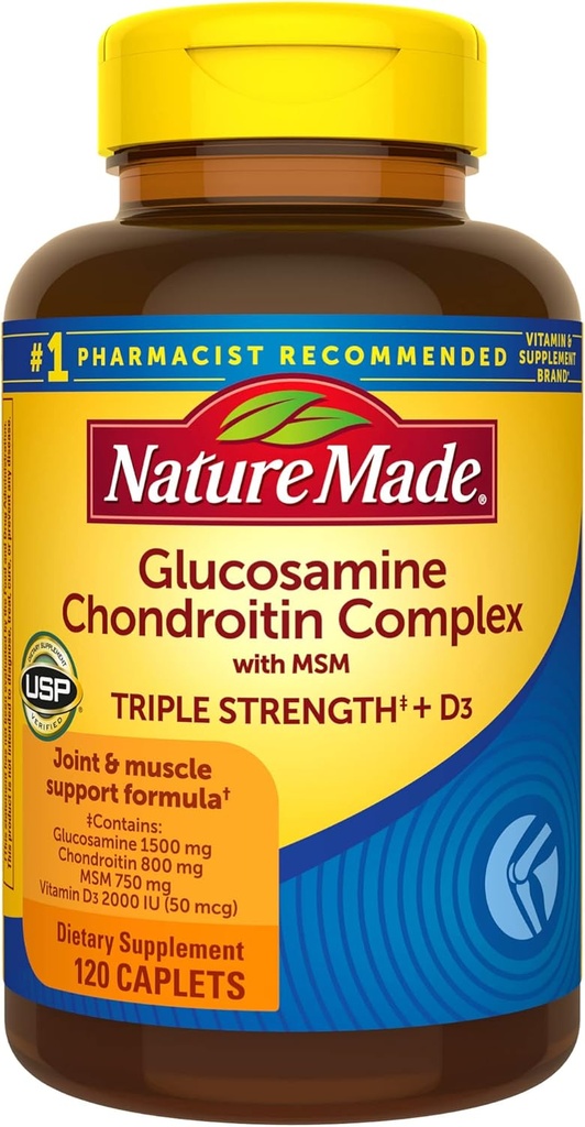 Nature Made Glucosamine Chondroitin Complex με MSM, Συμπλήρωμα διατροφής για την κοινή υποστήριξη, 120 Caplets, 60 ημέρες προσφοράς