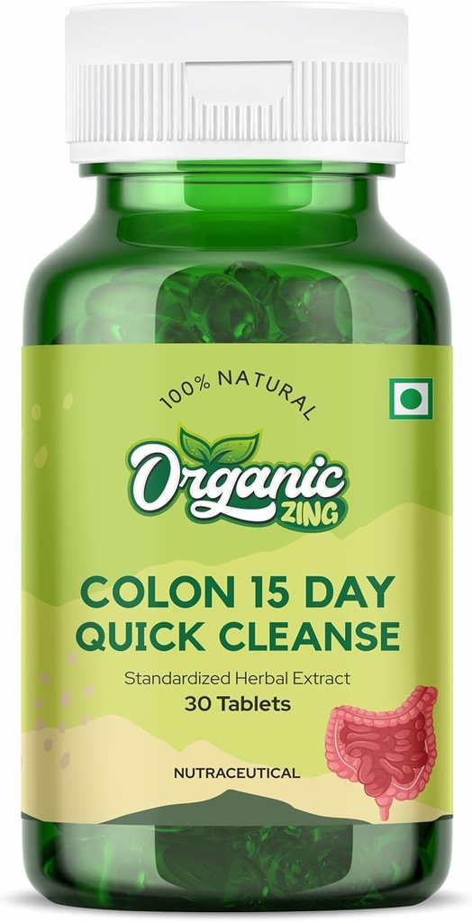 ORGANIC ZING 15Day Quick Colon Cleanse - Natural Aloe Vera Gel Toz - 30 Capsules (Pack of 1)