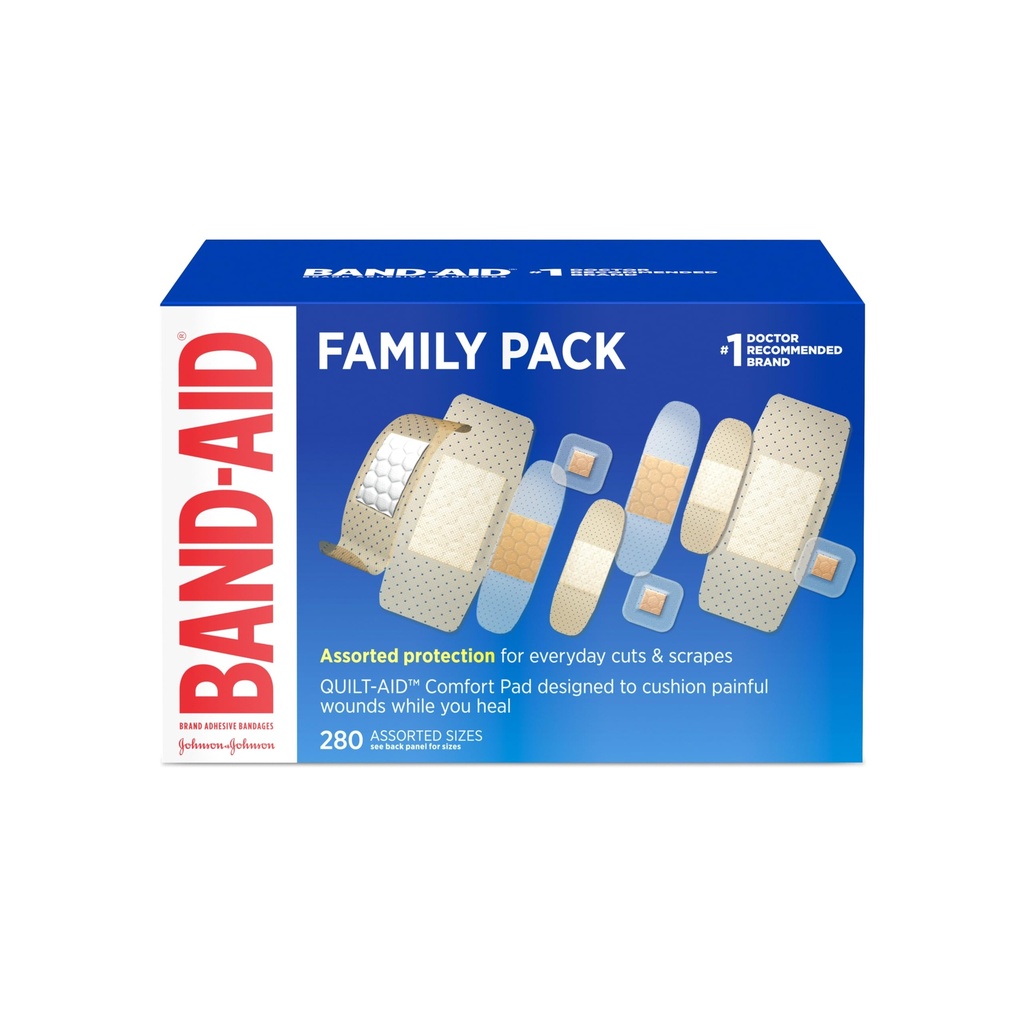Band-Aid Adhesive Bandages Family Variety Pack, Sheer & Clear Ευέλικτη Στείρα Μεμονωμένα τυλιγμένα Μπάντες για Πρώτες Βοήθειες Φροντίδα Τραυμάτων για Μικρά Κόμματα & Αποκόμματα, Διάφορα Μεγέθη, 280 ct