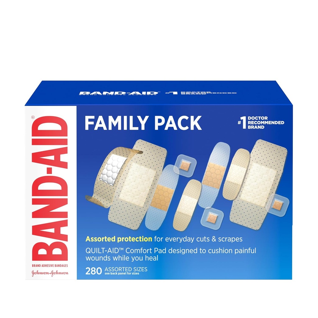 Band-Aid Brand Prestige Bandages Family Diversity Pack, Sheer & Clearflex Sterile Bireysel olarak Küçük Cuts & Boates için İlk Yardım Yara Bakımı için Bandajlar ve Yararlı Boyutlar, 280 ct