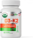 LIVEGOODTM Vitamin D3 + K2 All Natural Bone, Muscle & Immune System Support, Vegan & Non-GMO, 60 Capsules