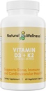 Doğal Wellness Vitamin D3 + K2 – Yüksek Potency Vitamin D3 2500 IU & K2 MK-7 45 mcg – Bone Strength, Heart Health, Immunity & Metabolism - All-in-One Natural Vegan Supplement, 90 Capsules