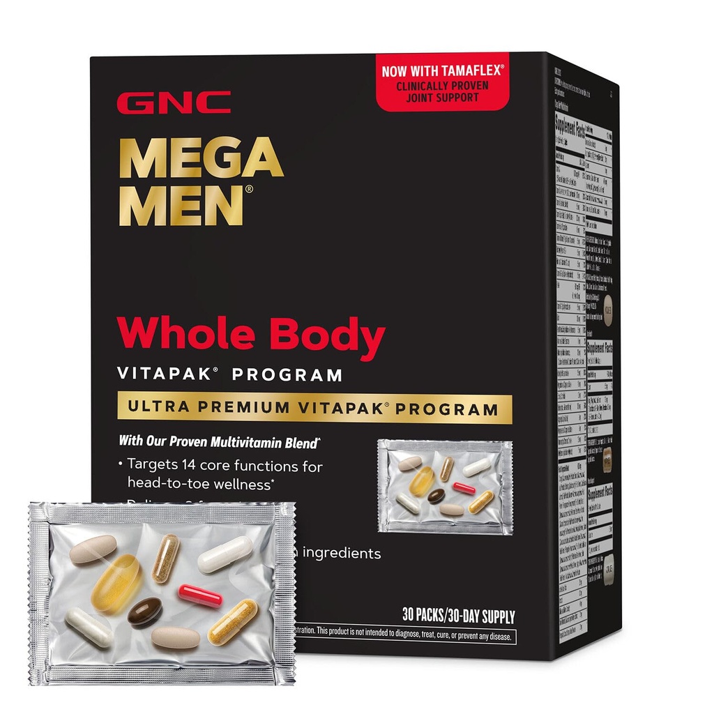 Mega άνδρες όλο το σώμα Ultra Premium Vitapak πρόγραμμα, GNC καλύτερο πακέτο διατροφής για την ανδρική ευεξία, βολικό, 8 προϊόντα σε 1 πακέτο, μνήμη, με κλινικά αποδεδειγμένα συστατικά, κοινή υποστήριξη, 30 svgs