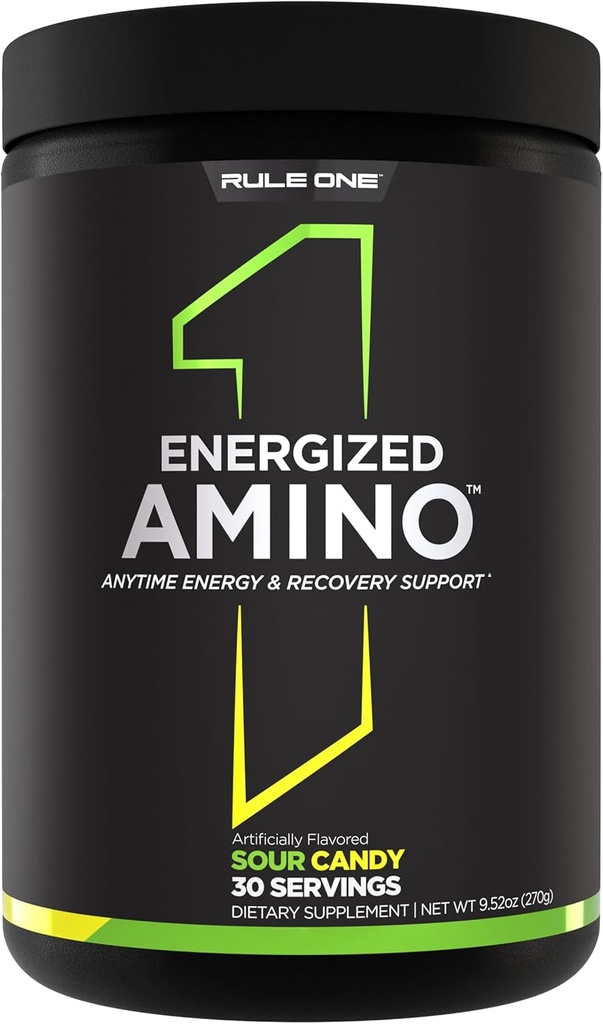Kural 1 Enerjilenmiş Amino – Herhangi Bir Zaman Enerji ve Kurtarma Desteği BCAAs, Glutamine, Citrulline, Beta Alanine ve Caffeine'den Yeşil Kahve & Çay Broşürleri (30 Hizmet, Sour Candy)