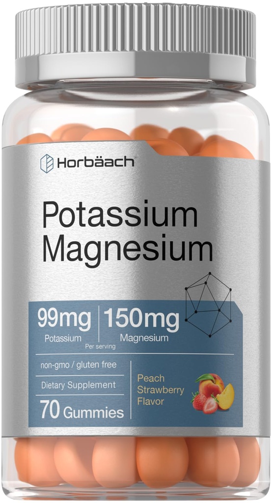 Horbäach Pyum Magnezyum Supplement Gummies | Peach Strawberry Flavor | 70 Kont | Vegan, Non-GMO ve Gluten Free Formula