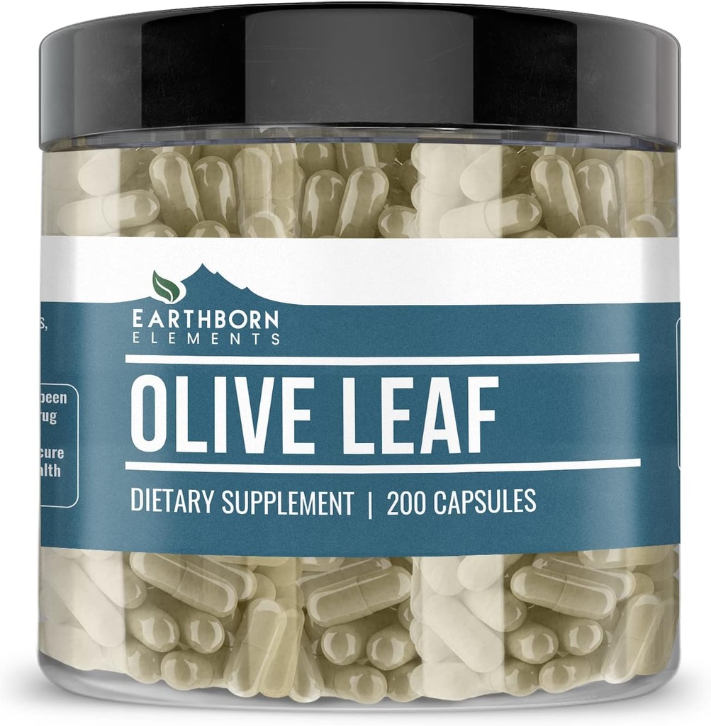 Earthborn Elements Olive Leaf Extract 200 Capsules, Pure & Undiled, No Wordss