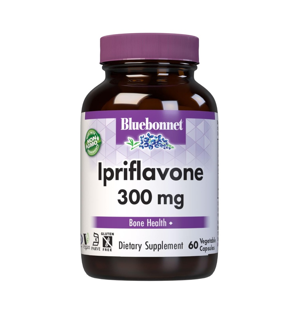 BlueBonnet Διατροφή Ipriflavone 300mg – για την υγεία των οστών* – Ostivone Source - Μη ΓΤΟ, Vegan, Kosher Πιστοποιημένο, χωρίς γλουτένη, χωρίς σόγια, χωρίς γαλακτοκομικά- 60 κάψουλες λαχανικών, 60 Σερβιέτες