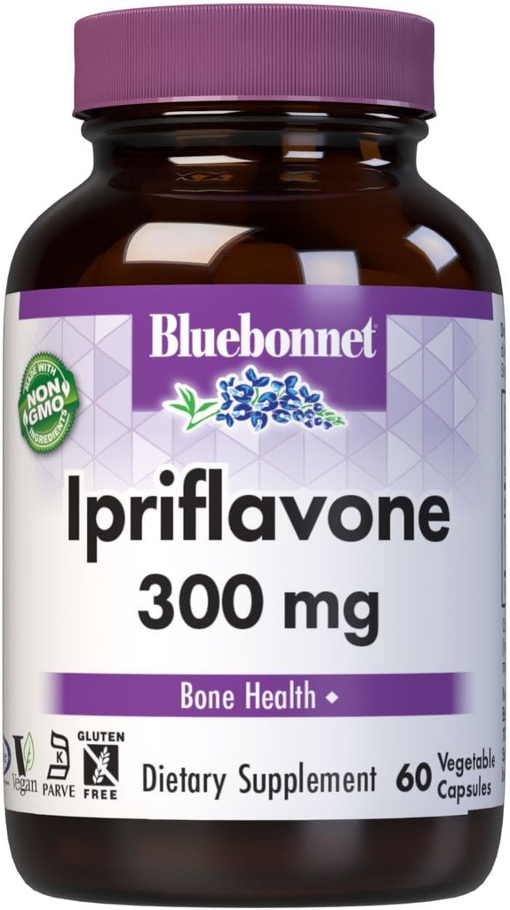 BlueBonnet Beslenme Ipriflavone 300 mg - Bone Health için - Ostivone Kaynağı - Non-GMO, Vegan, Kosher sertifikalı, Gluten-Free, Soy-Free, Dairy-Free - 60 Sebze Kapsülleri, 60 Hizmet