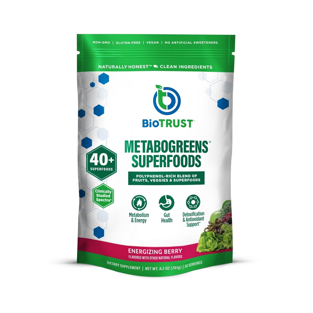 BioTrust Metabo Greens Superfood Toz - Super Greens Toz, Meyve & Veggie Mix Klinik olarak Studied Spectra - GMO, Soy Free, Gluten Free, Dairy Free, Energating Berry Flavor (30 hizmet)