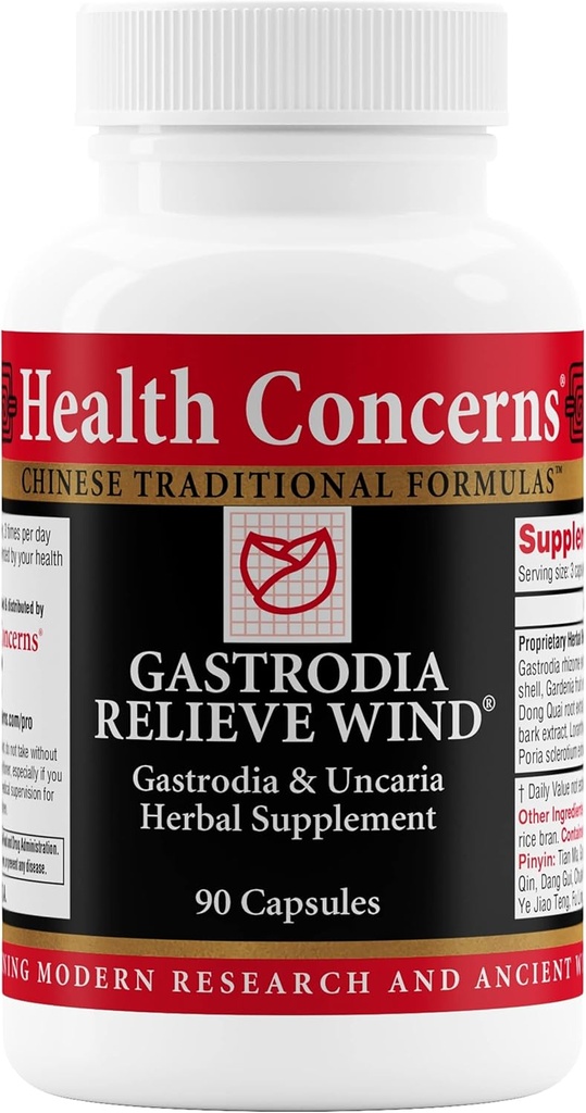 Gastrodia Relieve Wind – Headache, Dizziness & Liver Support – China Herbal Formula with Gastrodia, Uncaria, Skullcap, & Dong Quai – Blood Circulation – 90 Capsules
