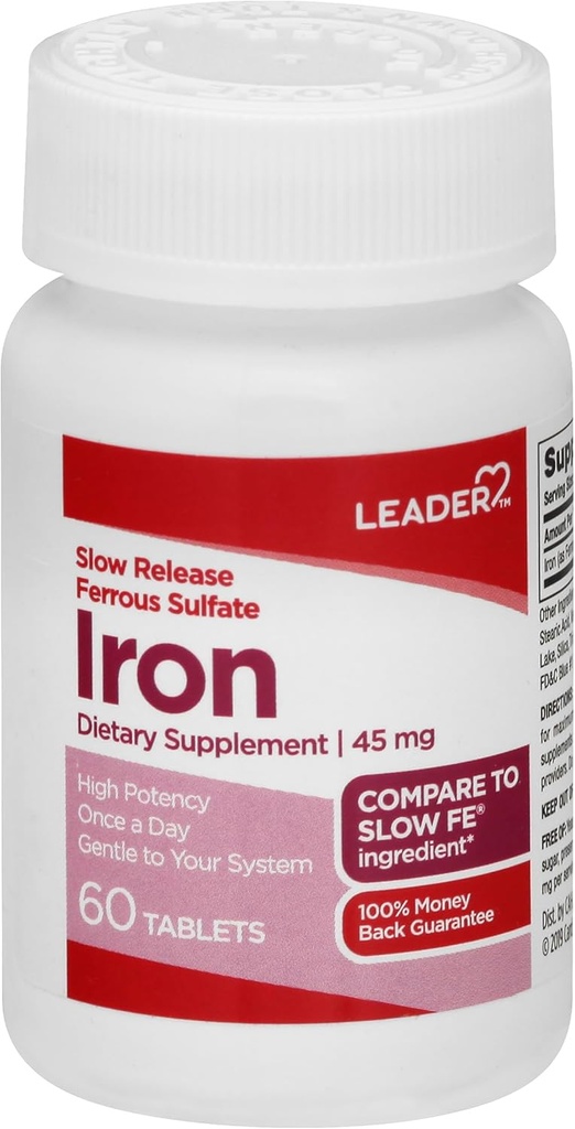 Lider Yavaş Yayın Iron 45MG Tabletleri 60 Ct. Stomach Destekleri Red Blood Hücreleri