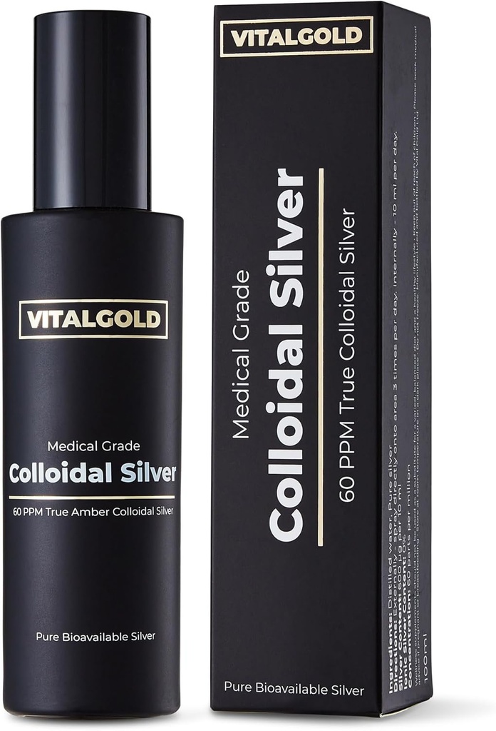 True Colloidal Silver 60 PPM - Ionic Silver'dan ücretsiz - 100 ml Cam Şişe Atomlu Poly
