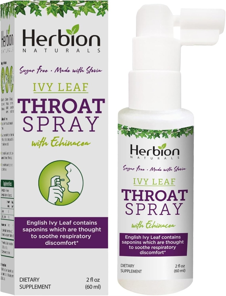 HERBION Naturals Spray λαρύγγι, καταπραΰνει αναπνευστική δυσφορία με τη δύναμη του αγγλικού κισσού, Marshmallow, και εκχυλίσματα Echinacea για ενήλικες και παιδιά, 2 fl Oz, πακέτο του 1