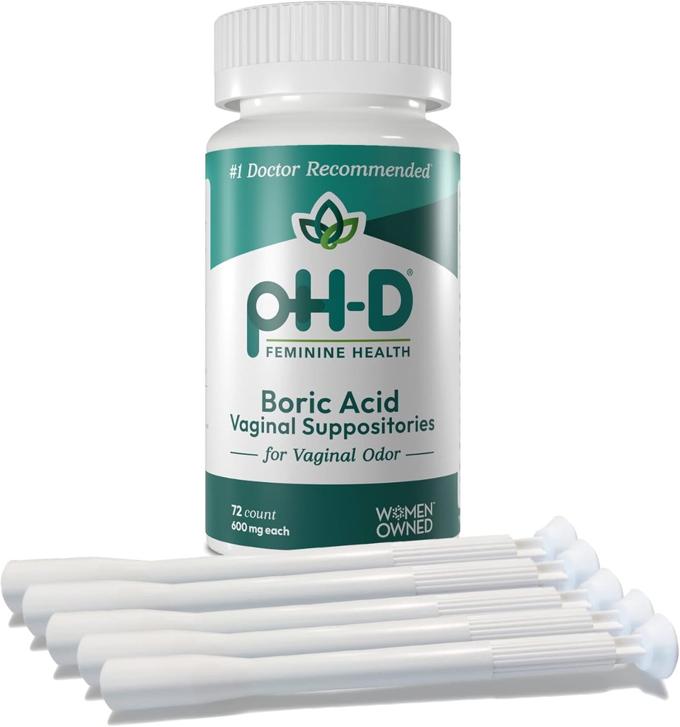 pH-D Γυναικεία Υποστήριξη Υγείας - Boric Acid Starter Bundle - pH-D Βορικό Οξύ Κολπικά Υποθετικά 72 Count and 5 Κολπικά Υποθετικά Συσκευές