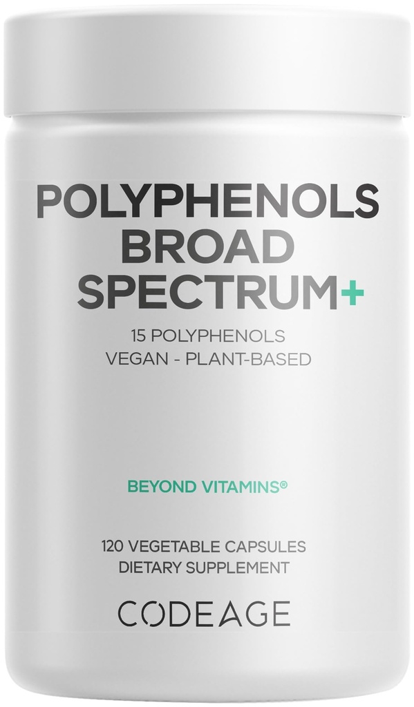 Kodaj Polyols Broad Spectrum Supplement - 15:48, Meyveler ve Botanik Türleri, Decaf Green Tea Leaf, Quercetin, Resveratrol, Pomegranate, Turmeric - Non-GMO - 120 Capsules