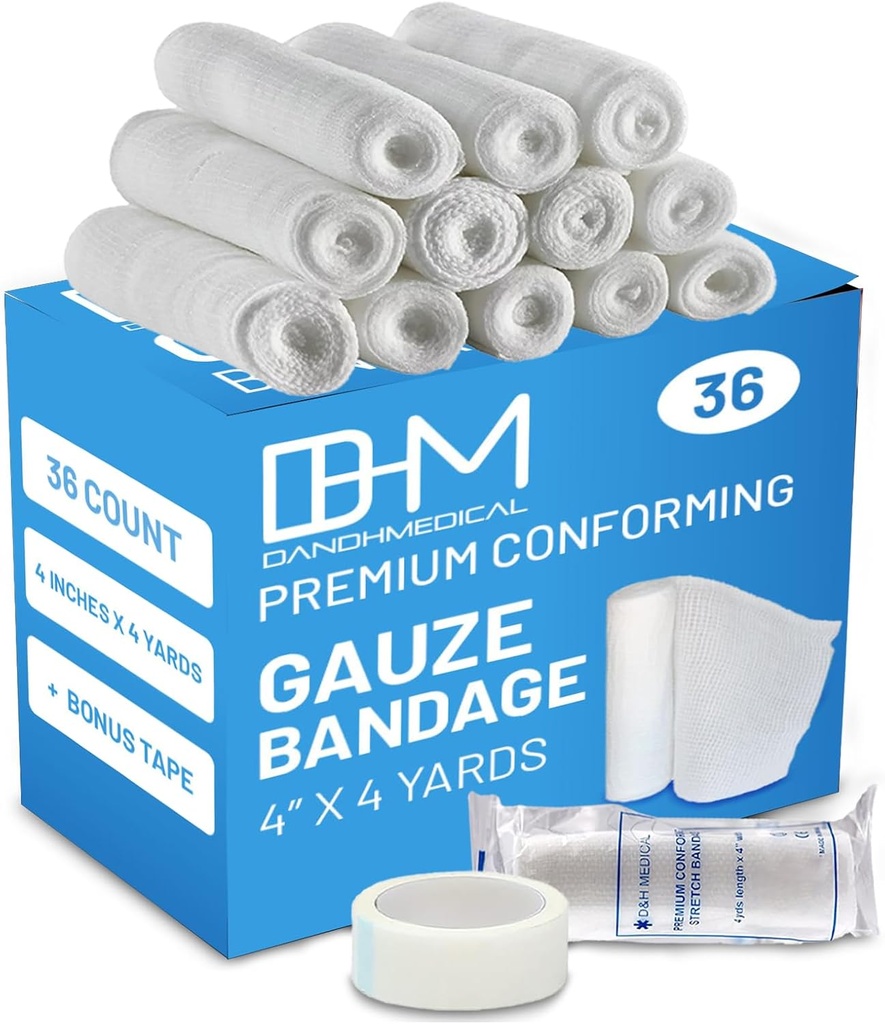 36 Gauze Bandage Roll 4 Inches x 4.1 Locks ile Yards - Tıbbi Gauze Yaralar Bakımı için - Pamuk Rolls'yi El Yıkaması için Kullanımı Kolay