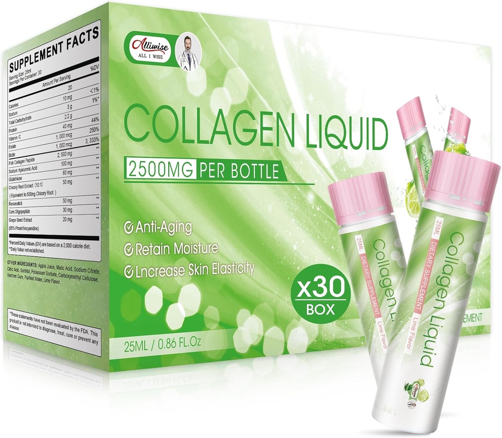 Kadınlar için sıvı Collagen, 2500 mg Güzellik Kolajn Deniz Collagen, Glutathione Anti-Aging, Retain Moisture, C & Biotin for Skin Revitalization (Pack of 30)-Lemon Flavor