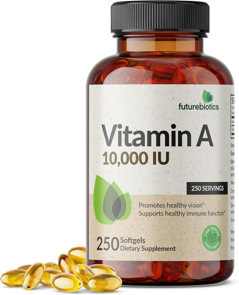 Futurebiyotiks Vitamini 10.000 IU Premium Non-GMO Formula Sağlıklı Vizyon ve Immune Sistemi ve Sağlıklı Büyüme ve Yeniden Üretme, 250 Softgels