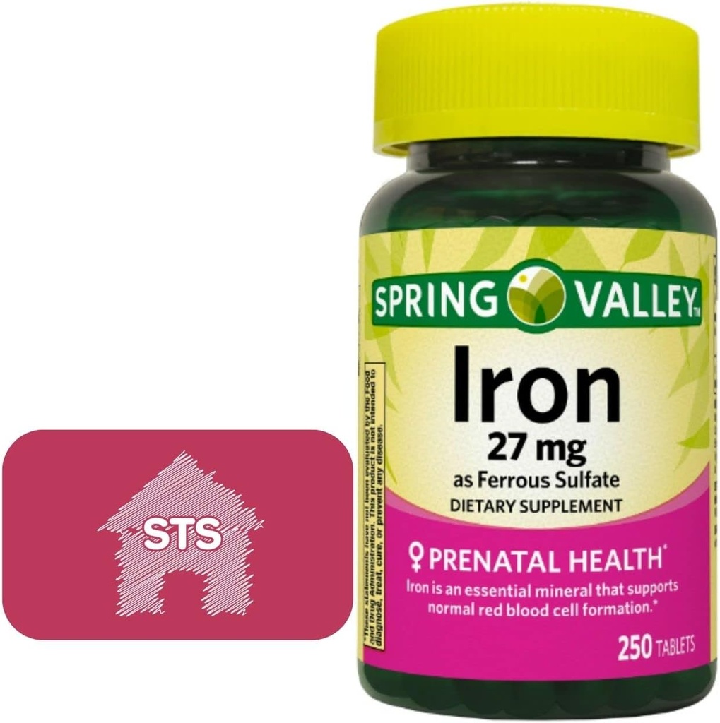 Spring Valley Iron, Ferrous Sulfate 27 mg, 250 Count + STS Home Style.