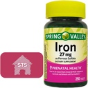 Spring Valley Iron, Ferrous Sulfate 27 mg, 250 Count + STS Home Style.