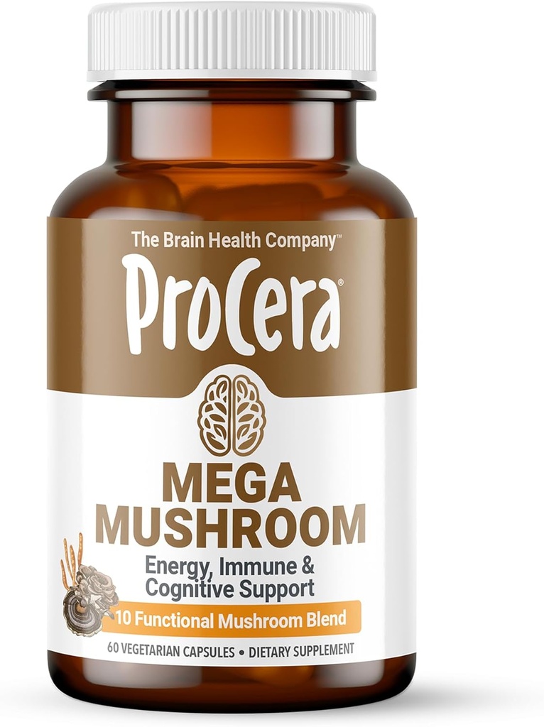 Procera Mega Mushroom - Geliştirilmiş Memory, Natural Energy & mental Clarity - Clear Mind - Lift Brain Fog - Immune Support - Detox - Lions Mane Chaga Cordyceps Shiitake Turkey Tail - 60 Count