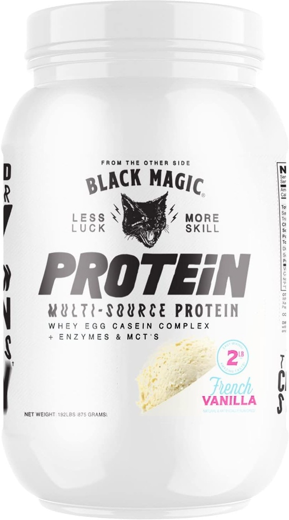 Black Magic Multi-Kaynak proteini - Whey, Casein, Enzymes, & MCTs - Pre Post Workout - Keto, Low Sugar, Gluten Free - Fransızca Vanilla - 24g Protein - 2 LBB