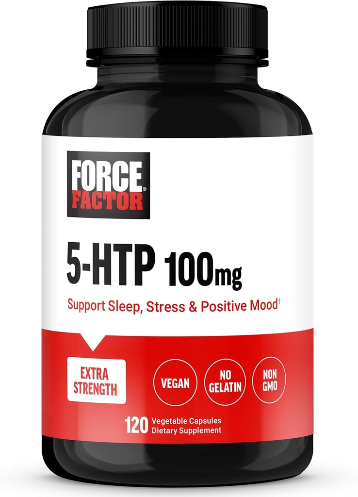 FORCE FACTOR 5HTP Sleep Aid and Mood Support Supplement, Extra Strength 5 HTP, Natural Sleep Supplement for Yetişkinler to Support Calm and Stress Balance Balance, Vegan, Non-GMO, 120 Capsules