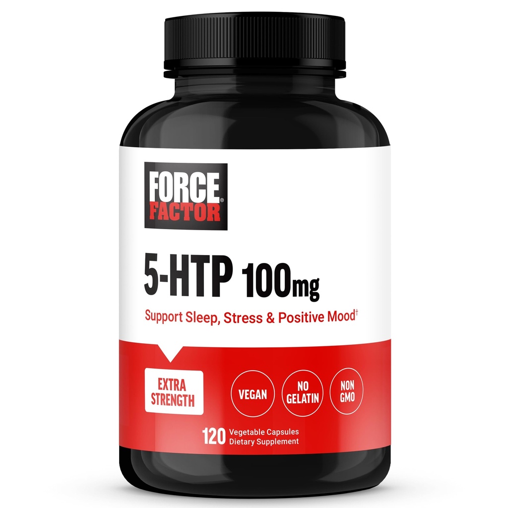 FORCE FACTOR 5HTP Sleep Aid and Mood Support Supplement, Extra Strength 5 HTP, Natural Sleep Supplement for Yetişkinler to Support Calm and Stress Balance Balance, Vegan, Non-GMO, 120 Capsules