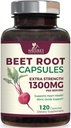 Κάψουλες ρίζας τεύτλων 1300mg - Extra Strength Red Beetroot Powder Supplement – Υποστηρίζει την παραγωγή νιτρικού οξειδίου, την υγεία της καρδιάς & τη φυσική ενέργεια – μη ΓΤΟ, Vegan, Gluten Free – 120 κάψουλες λαχανικών