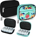 Serfeymi Weekly Travel Pill Organizer Pill Case for Purse with Reforce 7 Day Pill Box, Fashionable Travel Medicine Organizer Pill Konteyner for Medicine, Vitamin, Supplement - Black 01 + Green 01