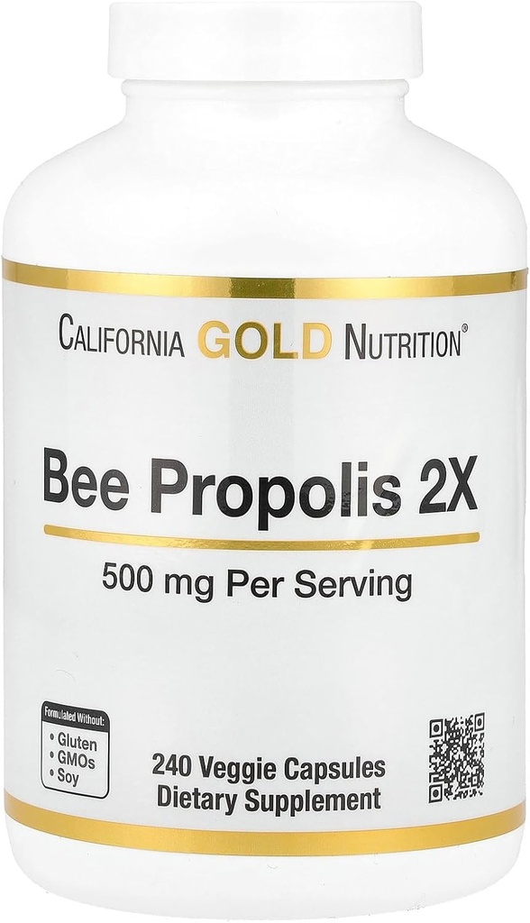 California Gold Beslenme Arı Propolis 2X Potency, Mekanik 500 mg, Doğal Propolis'in 1000 mg'ına Eşlik, Destek Immune Health & Vitality*, 240 Veggie Capsules