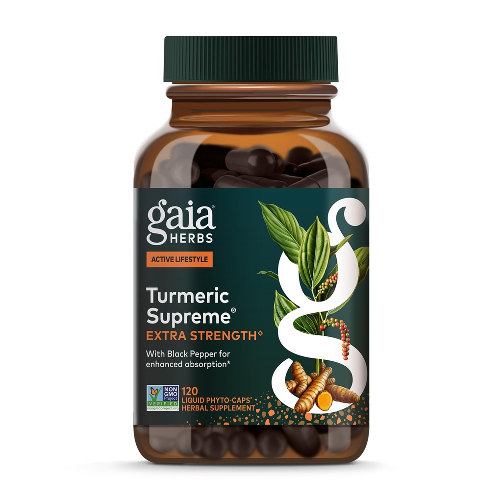 Gaia Herbs Turmeric Supreme Extra Strength - Supports Occasional Swelling from Normal Giyim & Tear - Turmeric Curcumin & Black Pepper - 120 Vegan Liquid Phyto-Capsules (Güncel to 120-Day Supply)