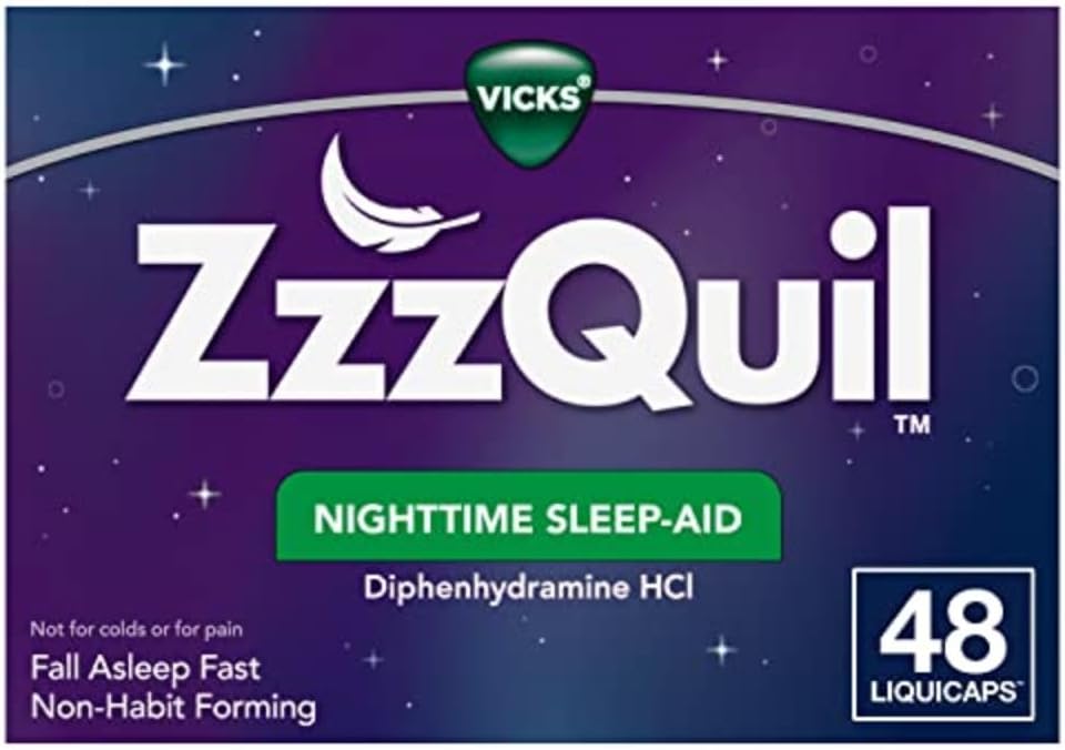 ZzzQuil, Nighttime Sleep Aid LiquiCaps, 25 mg Diphenhydramine HCl, No.1 Sleep-Aid Brand, Non-Habit Form, Fall Asleep Fast, 48 Count