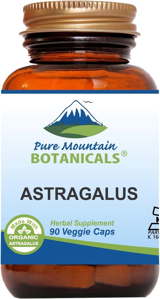 Pure Mountain Botanicals Astragalus Root Capsules - 90 Kosher Vegan Caps 470 mg Astra Organicgalus