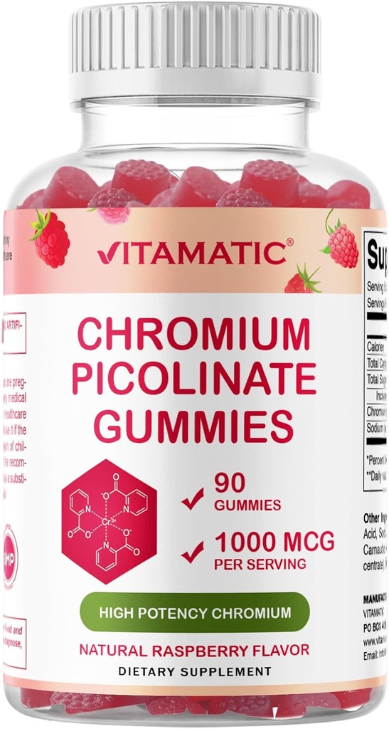 Vitamatic Chromium Picolinate 1000 mcg - 90 Gummies - Υψηλή ισχύς Chromium - Βατόμουρο Γεύση