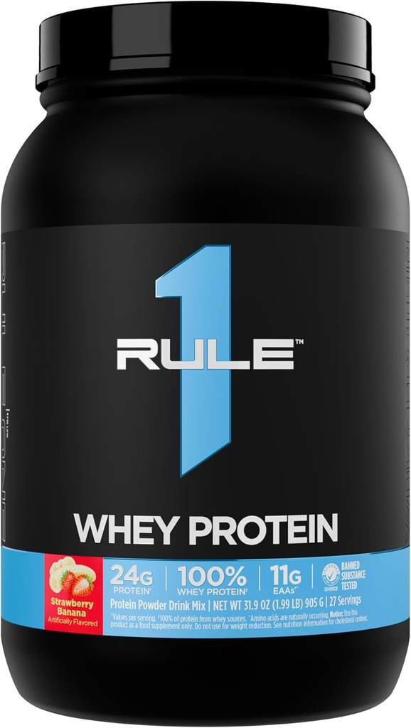 Kural 1 Whey proteini - All-Whey Kaynaklarından alınan 24g Fast-Acting proteinleri Doğal Occurring EAAs & BCAAs for Workout Recovery or Anytime Use (2 Pounds*, Strawberry Banana)