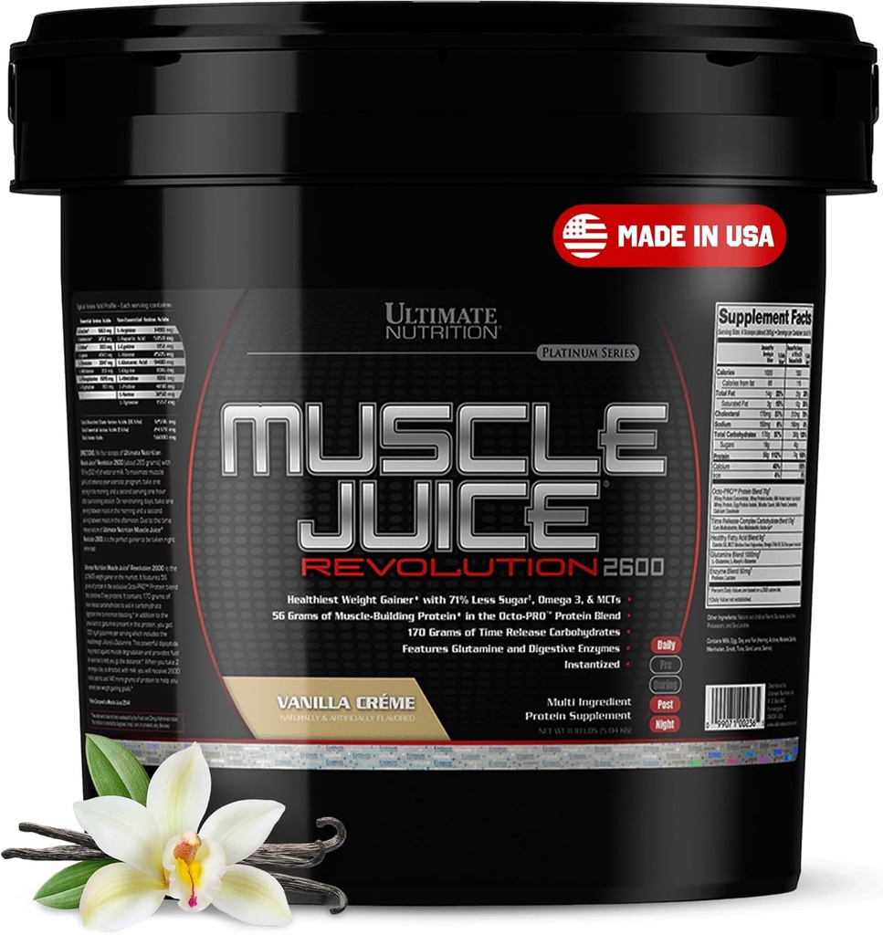 Ultimate Nutrition Muscle Juice 2600 Revolution, Kilo Mix - Mass Winer Workout Toz Supplement for Lean Muscle growth & Recovery with 56g protein Blend - Vanilla, 11.105lb