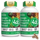Botanic Choice Mega Fruits and Veggies Cool Total of 42 Meyve ve Sebzeli Yaşlılar, Chlorella, Kale Enerji Denge & Superfood Sebze Supplements for Yetişkinler - 2 Pack