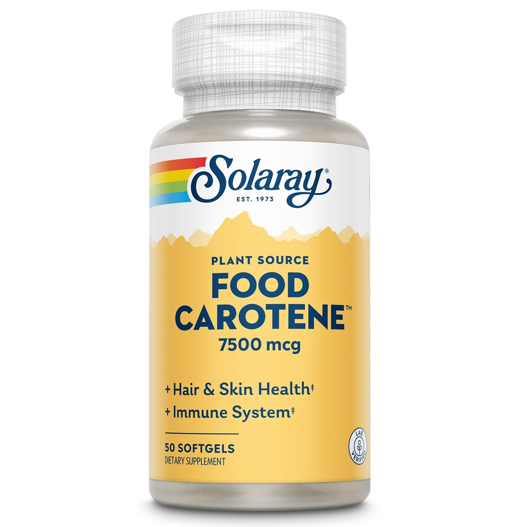SOLARAY Food Carotene, A As Beta Carotene 25000IU | Sağlıklı Cilt & Gözler için Carotenoyaklar, Antioksi Aktivite & Immune System Support | 50ct