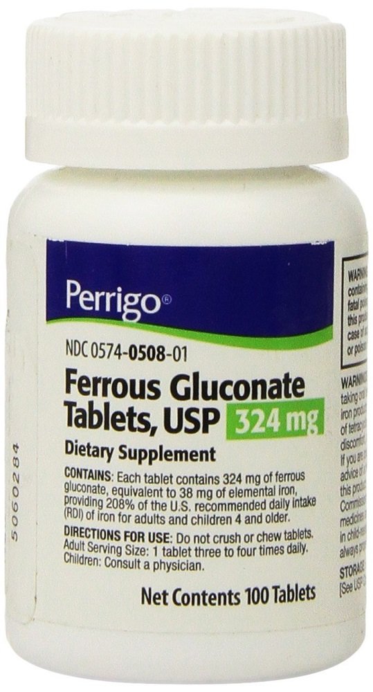 Perrigo Ferrous Gluconate Πράσινα Δισκία, 324mg, 100ct (3 Συσκευασία)